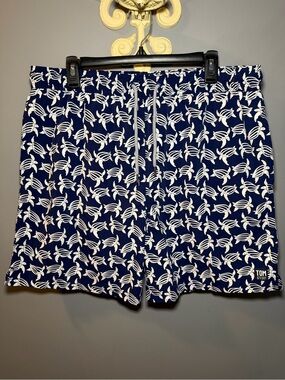 Tom & Teddy Navy Blue and White Turtle Print Swim Trunks